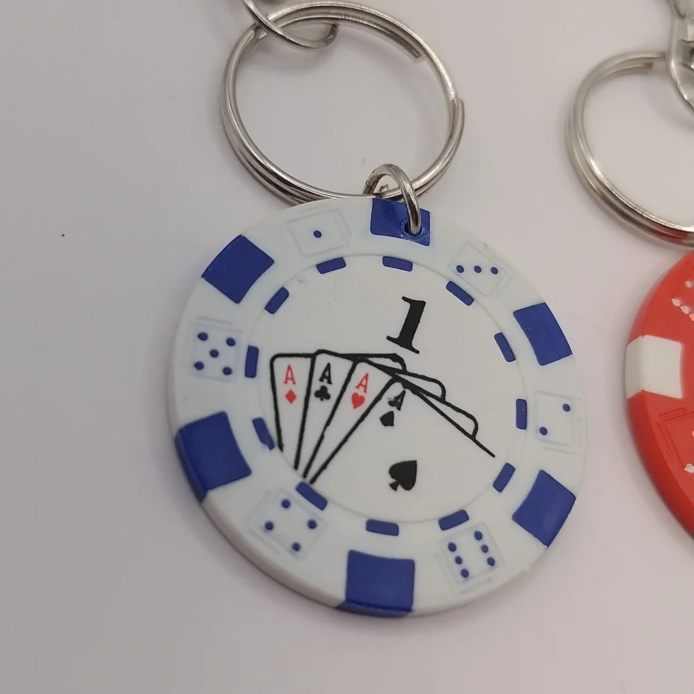 Poker Chip Keychain Bag Charm Trio Red Blue Black White 3 PCS